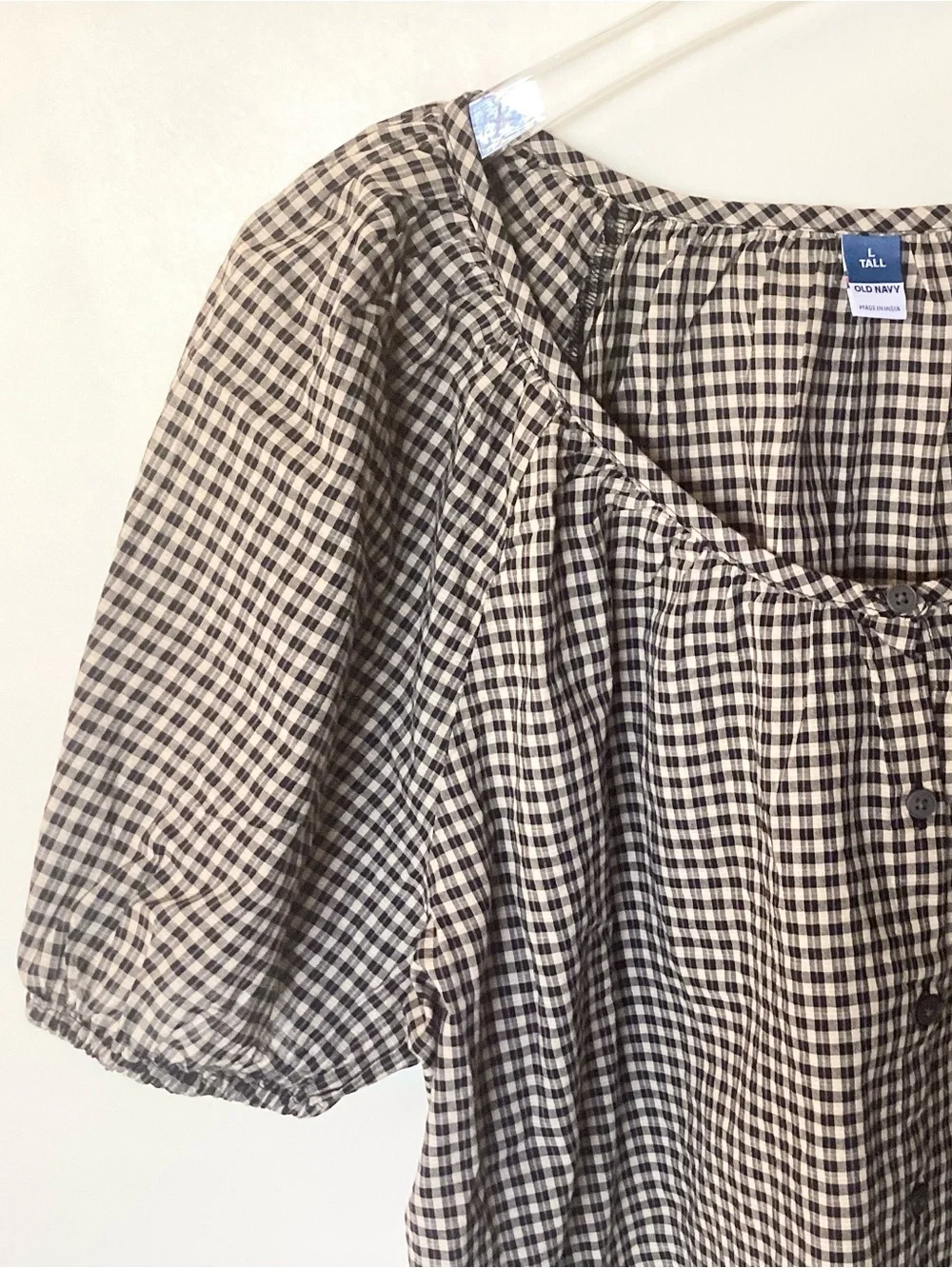 NWT Old Navy Short Sleeve 100% Cotton Airy Button Down Top - Black Check - LT - Picture 2 of 8